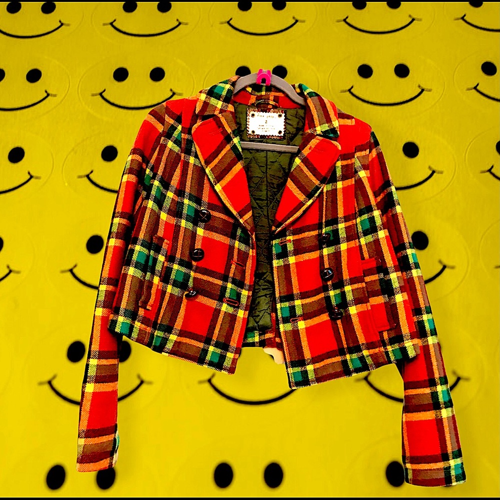 FREE PEOPLE PLAID WOOL BLEND CROPPED JACKET SIZE 2
